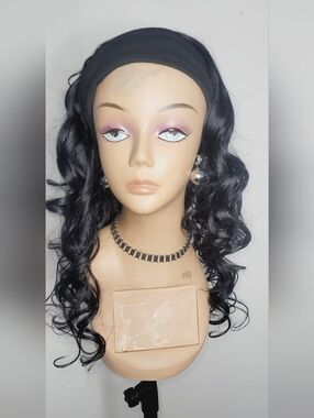 NEW Handmade Body Wave Human Hair Blend Headband Wig. Color #1B - 16/18/20